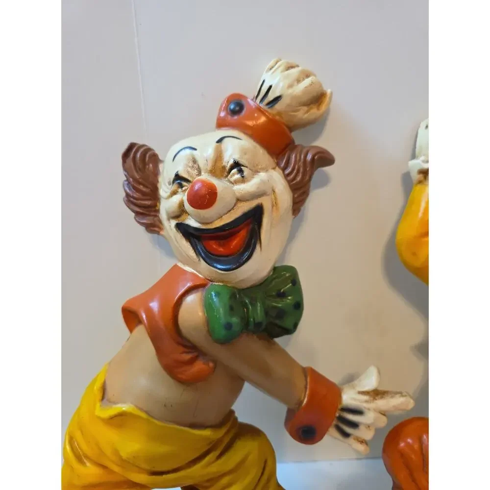 Set Of 2 Vintage Homco Clowns 70s Hanging Wall Plaques Decor Laughing